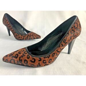 Ann Taylor Loft Heels Size 9.5 M Cheetah Leather Heel Pointed Toe Pump [read]